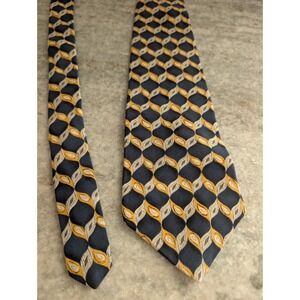 Zylos by George Machado - Navy Blue and Yellow 100% Silk Neck Tie‎